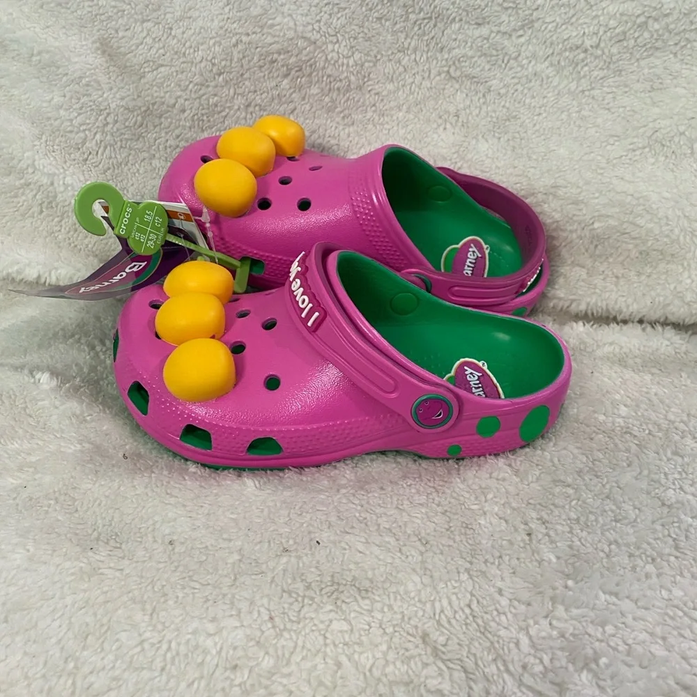 Crocs Kids Barney Clogs, Pink and Green